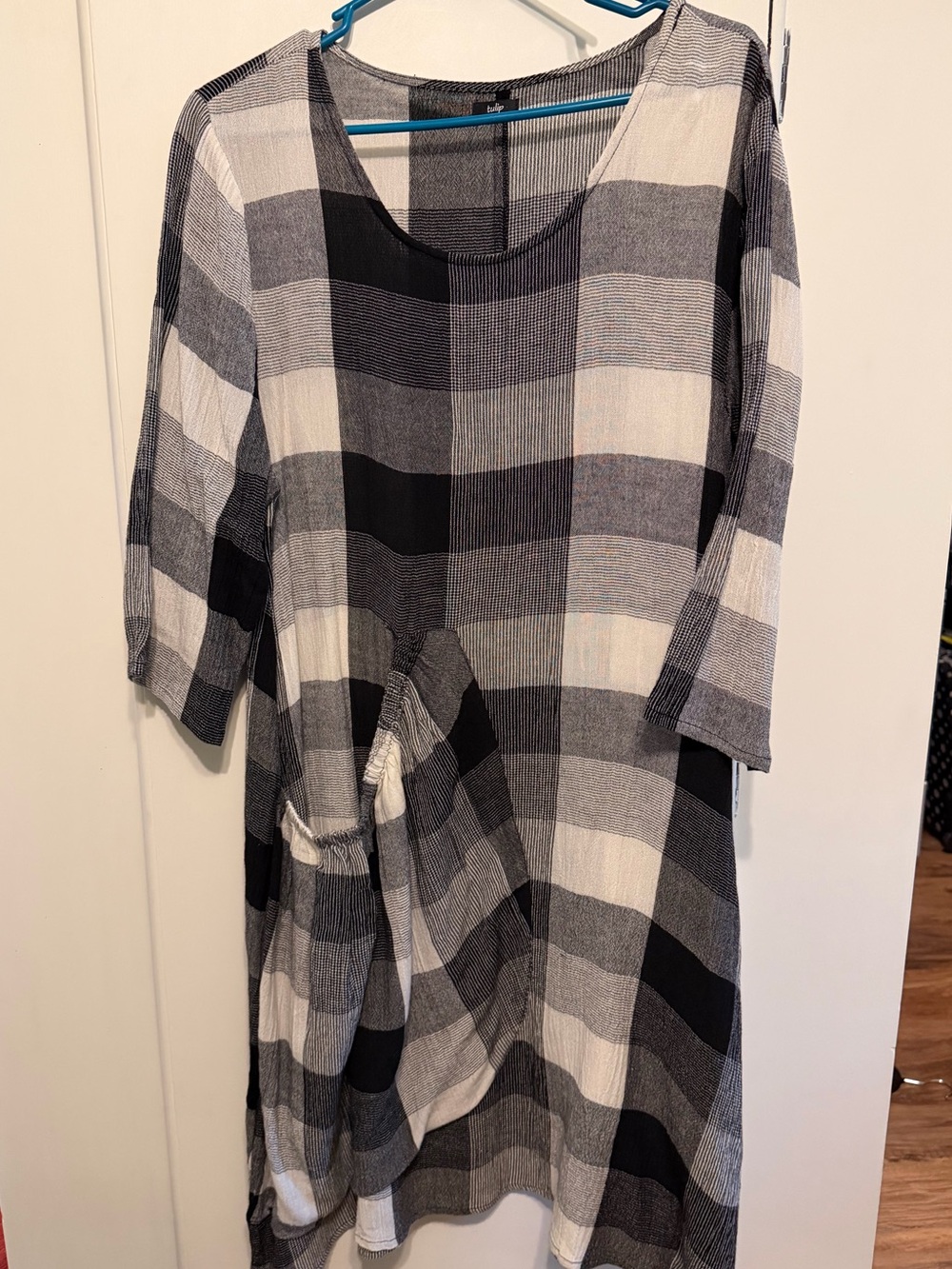 Tulip Black & White Buffalo Plaid Shift Dress with Pocket
